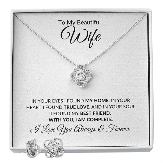 Love Knot Earring and Necklace Set | To My Wife Soulmate Love You Always and Forever