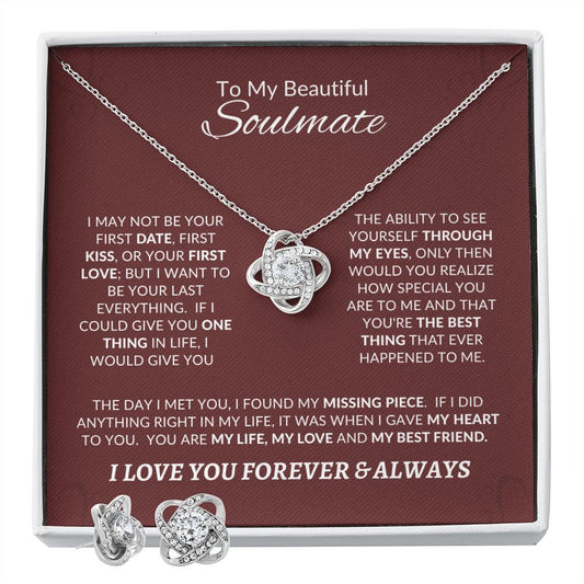 Love Knot Earring and Necklace Set | To My Beautiful Soulmate I Love You